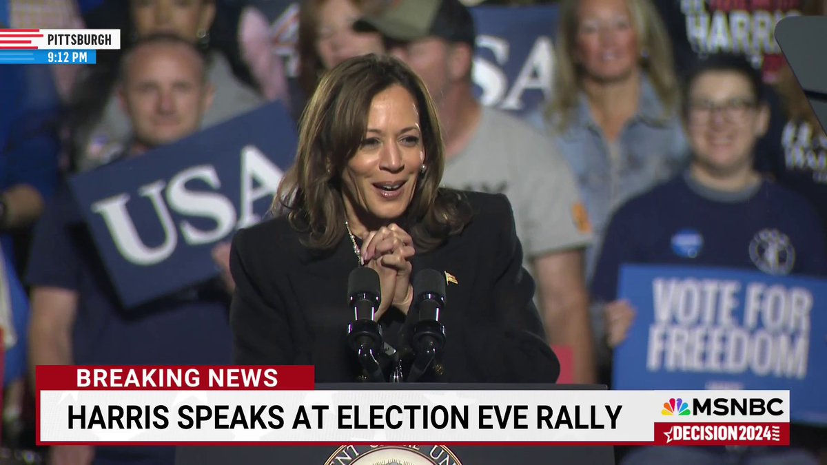 Vice President Kamala Harris speaks at her penultimate campaign rally in Pittsburgh. "Let us remind everyone. Your vote is your voice, and your voice is your power."