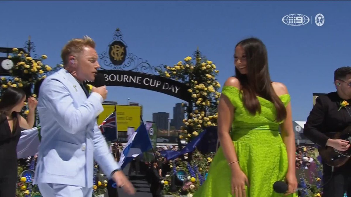 Let's get this party started 🥳 Give it up for Ronan Keating and RICKI-LEE 👏 🎥 Wide World of Sports | #MelbourneCup | #MelbCupCarnival