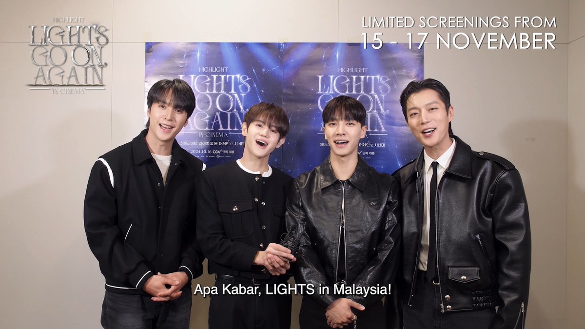 Malaysia๐ฒ๐พ LIGHTs and B2UTYs this is for you! ๐๐ฉถ Mark your calendars and turn on your notifications because #HighlightLightsGoOnAgainInCinema tickets on sale TOMORROW! #ํ์ด๋ผ์ดํธ #HIGHLIGHT #LIGHTS_GO_ON_AGAIN #๋น์คํธ #BEAST #ํ์ด๋ผ์ดํธX๋น์คํธ #HIGHLIGHTXBEAST #์ค๋์ค #YOONDUJUN #์์์ญ #YANGYOSEOP #์ด๊ธฐ๊ด #LEEGIKWANG #์๋์ด #SONDONGWOON