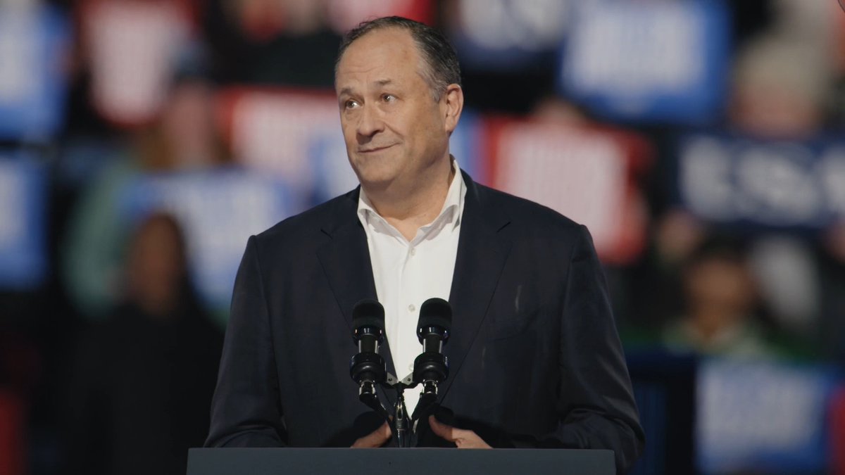 Second Gentleman Doug Emhoff: Kamala was the right person for me in my life and she is the right president for this moment in our nation's history. She brings joy and toughness to every task with that laugh. And she brings her deep experience to every decision, always disciplined and focused. As president, she's never gonna stop thinking about you and your family