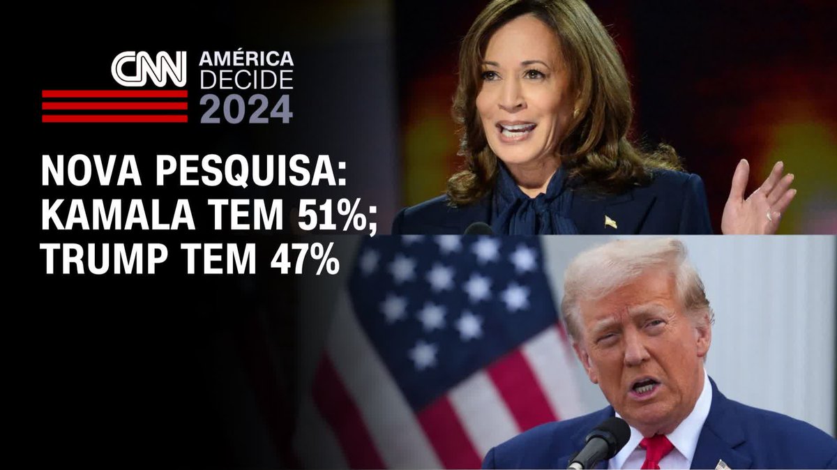Uma nova pesquisa eleitoral nos Estados Unidos apontou uma pequena vantagem para Kamala Harris contra Donald Trump no cenário nacional. A pesquisa encomendada pela rádio NPR e pela emissora PBS News mostra Kamala com 51% das intenções de voto e Trump com 47% #CNNBrasil
