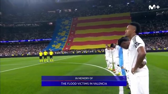 '𝐓𝐨𝐝𝐨𝐬 𝐬𝐨𝐦𝐨𝐬 𝐕𝐚𝐥𝐞𝐧𝐜𝐢𝐚'. El homenaje del Santiago Bernabéu a las víctimas de la DANA ❤️‍🩹. #UCL #LaCasaDelFútbol