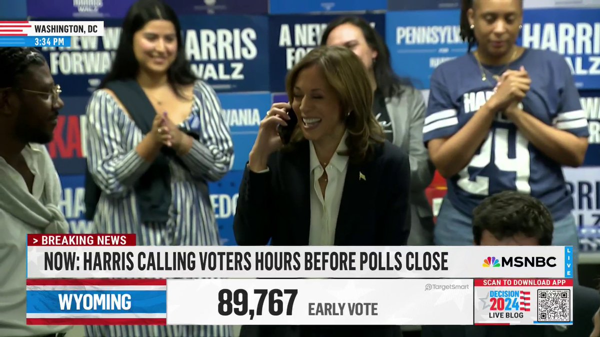 Kamala Harris makes calls at a phone bank hours before polls close in Washington D.C.