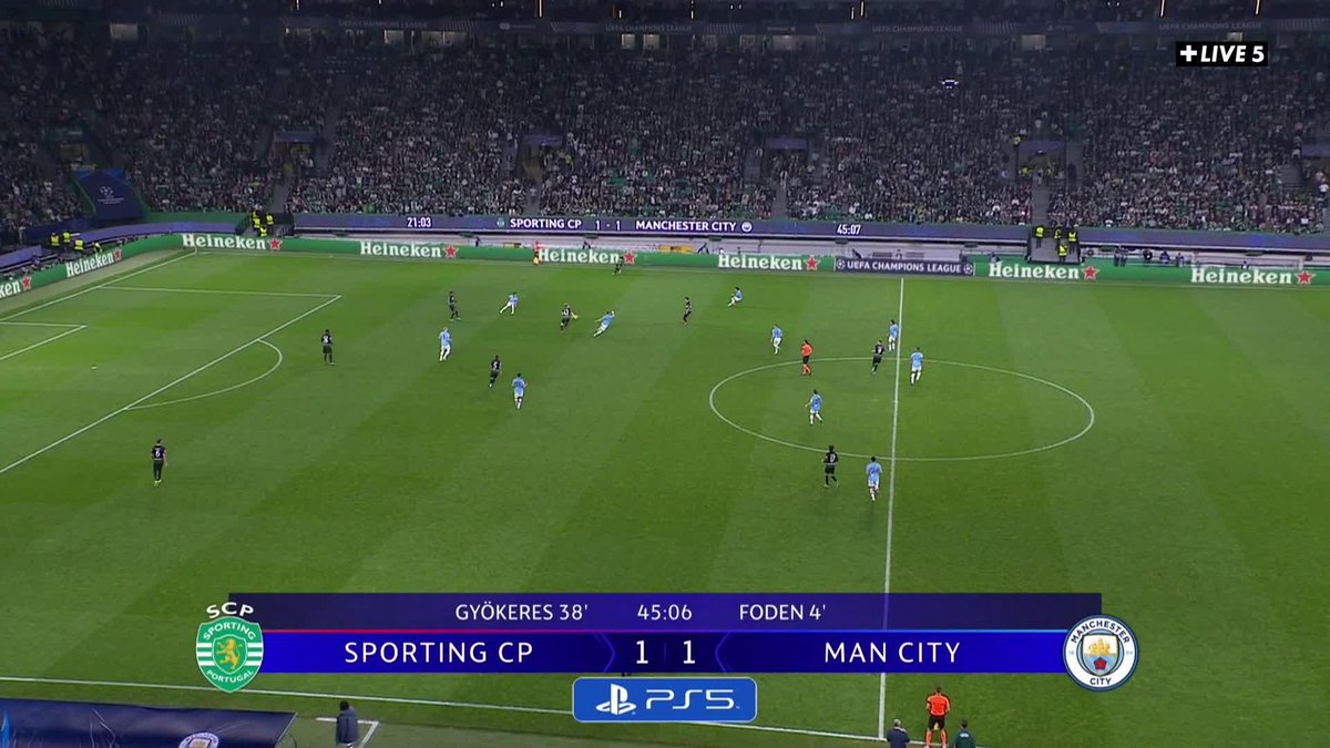Cette action d’école du Sporting Portugal. 💚 19 secondes de jeu pour éteindre Manchester City dès le début de la seconde période. Dingue. 😱 🎥 CANAL+ Foot