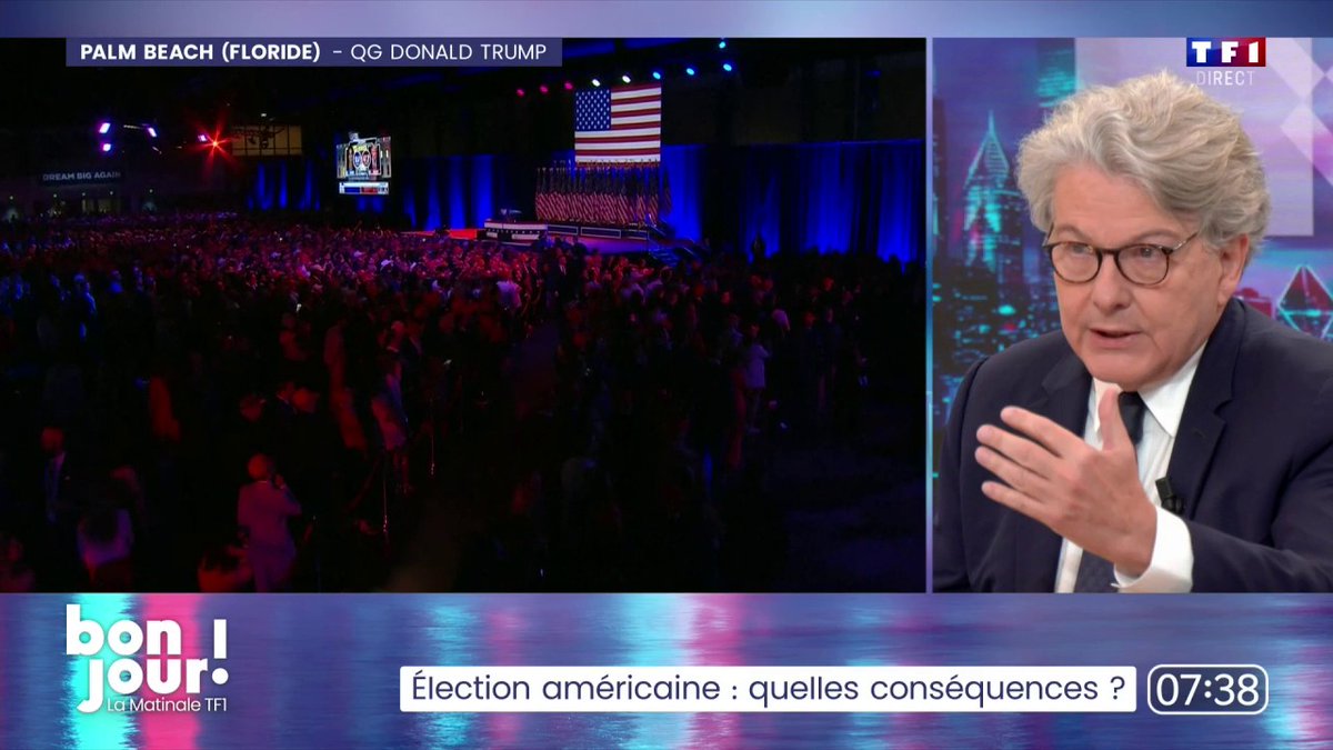 🇺🇸Élection américaine : quelles conséquences ? 🗣️"Il faut qu'on se prépare immédiatement aux répercussions éventuelles d'une guerre tarifaire, Trump risque d'augmenter les droits de douane. Cela veut dire pour nous être prêt à avoir des mesures de rétorsion" : Thierry Breton