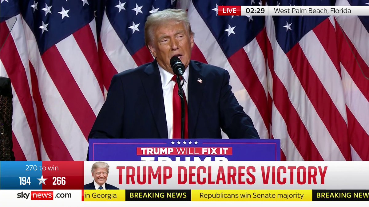 BREAKING: Donald Trump has declared victory in the US election as he addressed jubilant supporters in Florida - but votes in key states are still being counted. Live updates ➡️ 📺 Sky 501, Virgin 602, Freeview 233 and YouTube