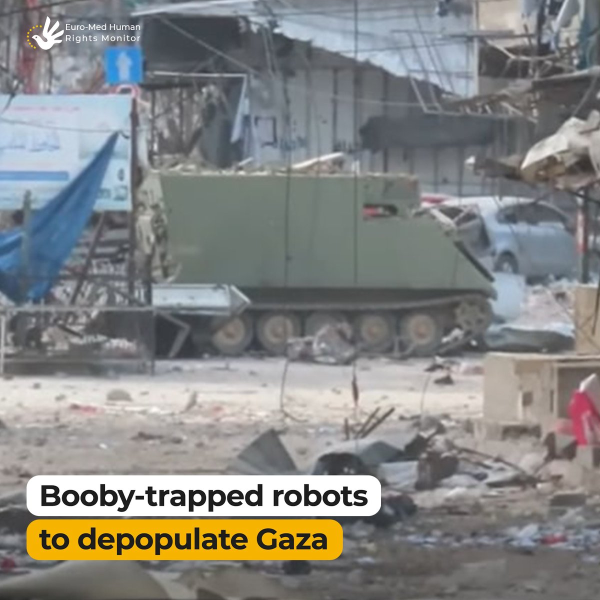 The israelis are using booby-trapped robots to bomb civilians in northern Gaza, blowing up 6 to 7 buildings at a time and killing residents ‘remotely’