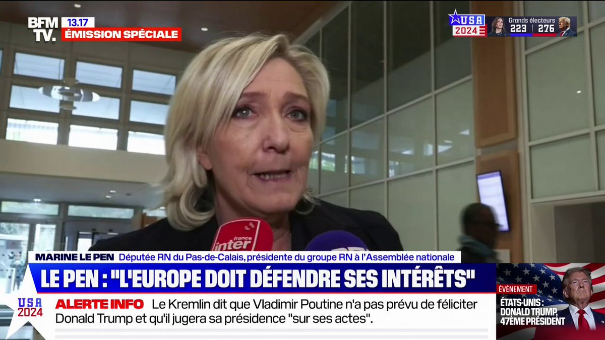 Élection de Donald Trump: pour Marine Le Pen, "il va falloir que l'Europe se réveille"