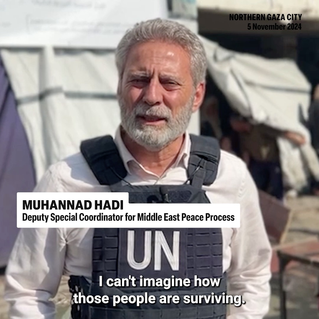 People in northern #Gaza are facing unimaginable conditions. 🚨 Overcrowded shelters, food shortages and no access to sanitation. "This is not a place for humans to survive," says Muhannad Hadi, urging an end to the war and the horror it has caused. Learn more ⬇️📹