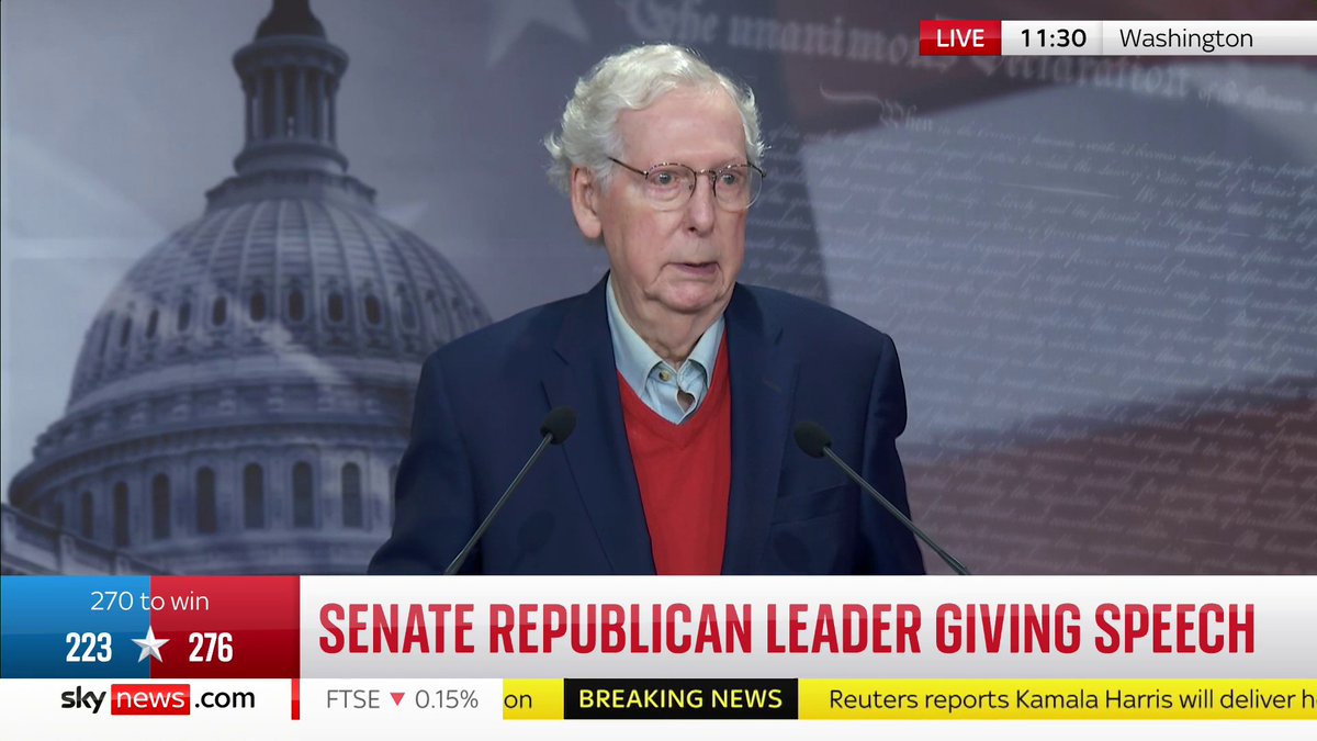 The Senate is now under Republican control and the party will be hoping for similar success in the House of Representatives. Mitch McConnell, the Republican Senate leader, shares the three 'gratifying results' of the Senate majority. 📺 Sky 501