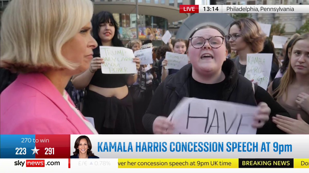 Protesting in Philadelphia, young people expressed frustration over feeling 'voiceless', questioning, “If a felon can vote, why can’t we?” Criticising Donald Trump, they chanted “Younger voices, let them speak.” 📺 Sky 501, Virgin 602, Freeview 233 / YT