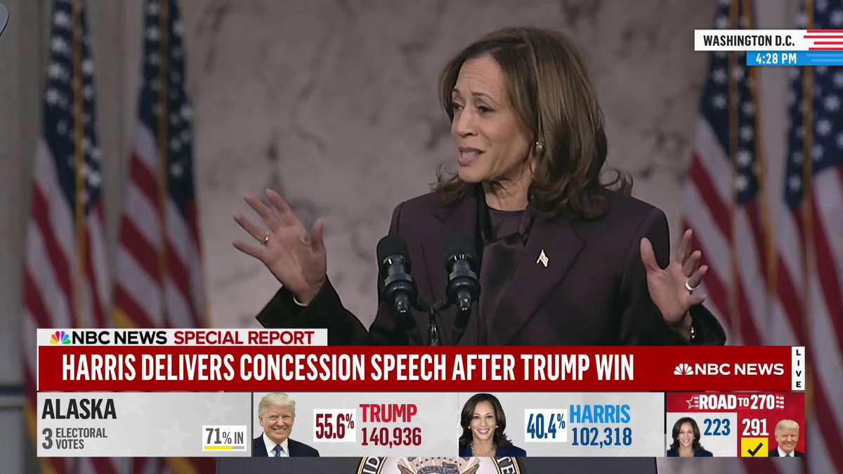 VP Harris: “We must accept the results of this election. Earlier today, I spoke with President-elect Trump and congratulated him on his victory.”