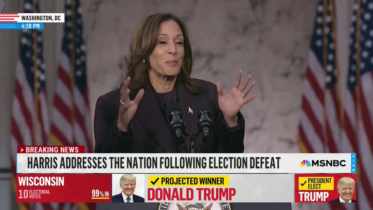 "While I concede this election, I do not concede the fight that fueled this campaign," Kamala Harris says in her concession speech.