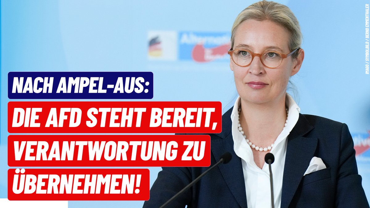 Union & #FDP stehen in der Verantwortung, sich mit der nach Umfragen zweitstärksten Oppositionskraft - der #AfD - zu verständigen, um eine echte handlungs- & zukunftsfähige Regierung ohne SPD & Grüne zu ermöglichen. Die AfD steht bereit. #AmpelAus #Wissing