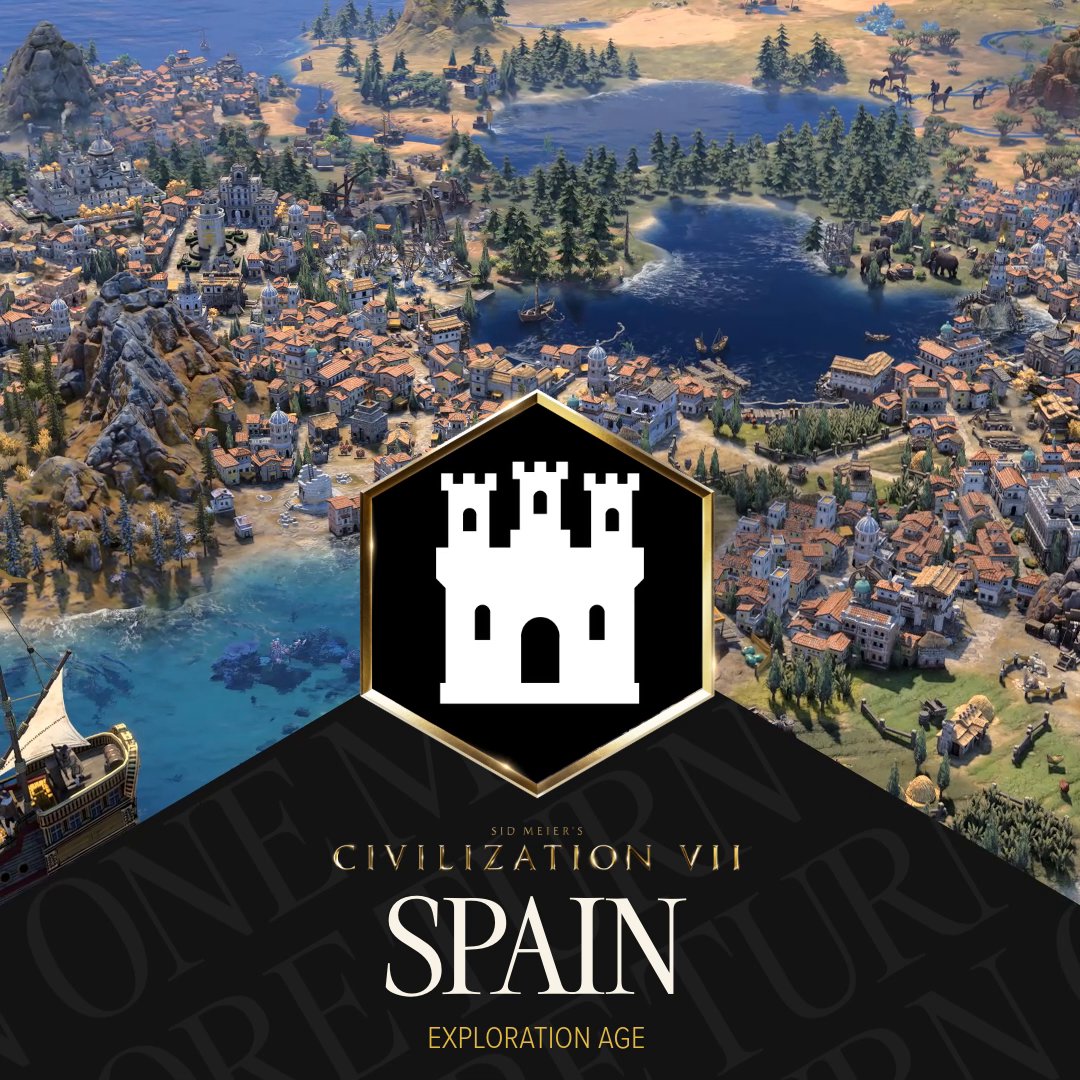 Rule 𝐒𝐏𝐀𝐈𝐍 in the name of faith and wealth! 🪙 Less Gold needed to convert Towns to Cities 🏛️ Plaza adds Gold for each Settlement in Distant Lands 🔭 Conquistadors bring unique military & exploration bonuses See more:
