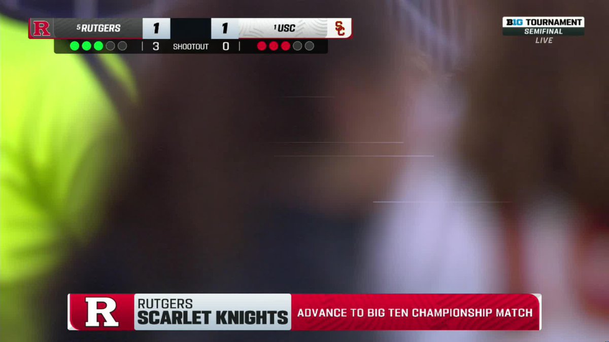 Rutgers defeats top seed USC to punch its spot in the Big Ten Tournament championship game. Goalkeeper Olivia Bodmer is the hero after saving three consecutive penalties in the shootout: