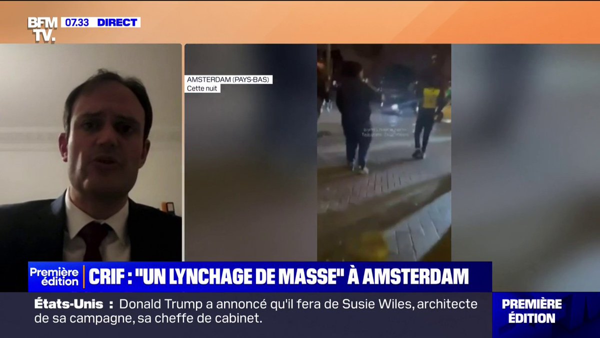 Supporters israéliens attaqués à Amsterdam: Yonathan Arfi, président du CRIF, dénonce "un lynchage de masse"