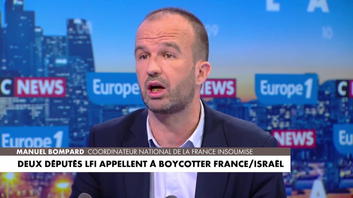 "Aujourd'hui, Israël est un pays agresseur. On ne se défend pas en massacrant des dizaines de milliers de personnes à Gaza", déclare Manuel Bompard, coordinateur de la France insoumise et député LFI des Bouches-du-Rhône, dans #LaGrandeInterview sur #Europe1