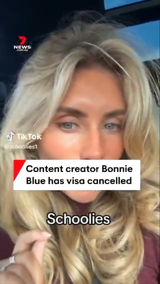 British adult content creator Bonnie Blue has had her Australian visa cancelled. It comes after she offered her services to quote 'barely legal' schoolies, as she planned to invite young school leavers on the Gold Coast to film with her. #schoolies #content #bonnieblue #7NEWS