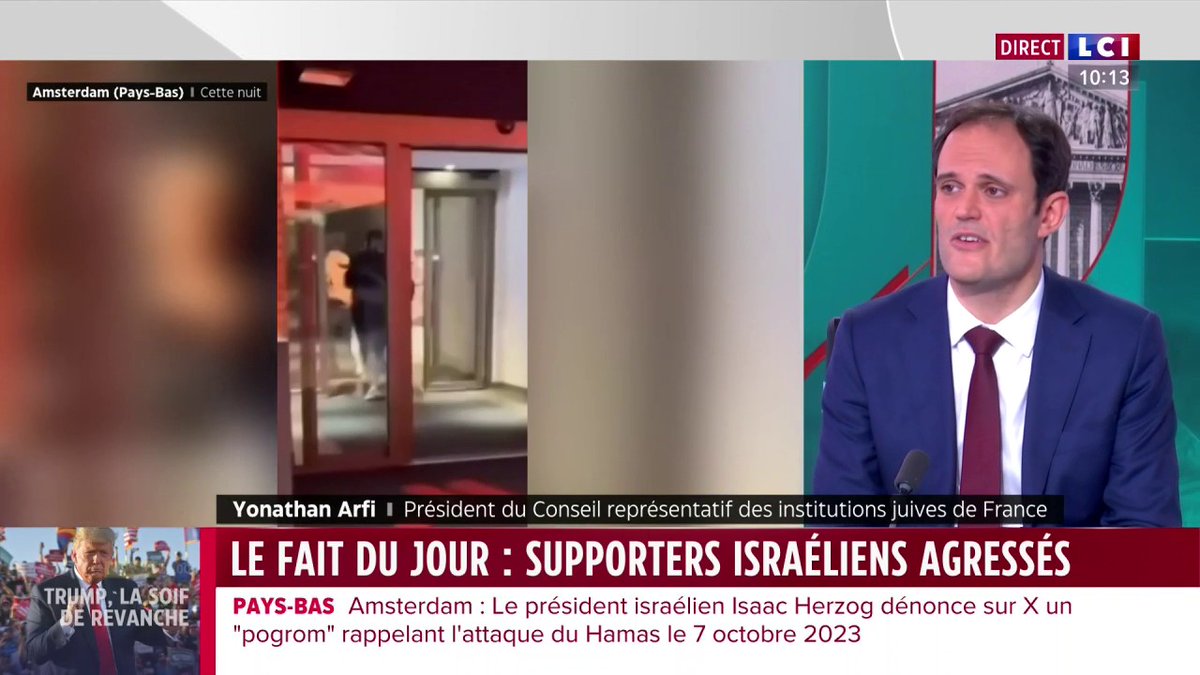 🔴 Supporters israéliens agressés à Amsterdam 🗣️ "On pensait ne plus voir ça depuis le 7 octobre, depuis la Shoah. Je suis terrifié." 👉 Yonathan Arfi (Yonathan Arfi), président du CRIF (@Le_Crif) sur LCI