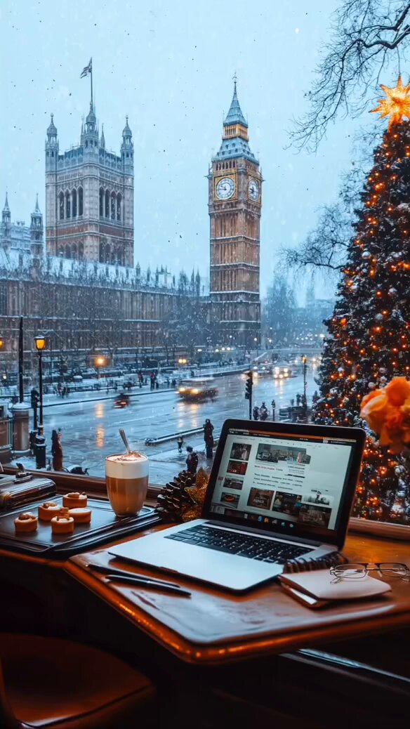 Snow falls in London.