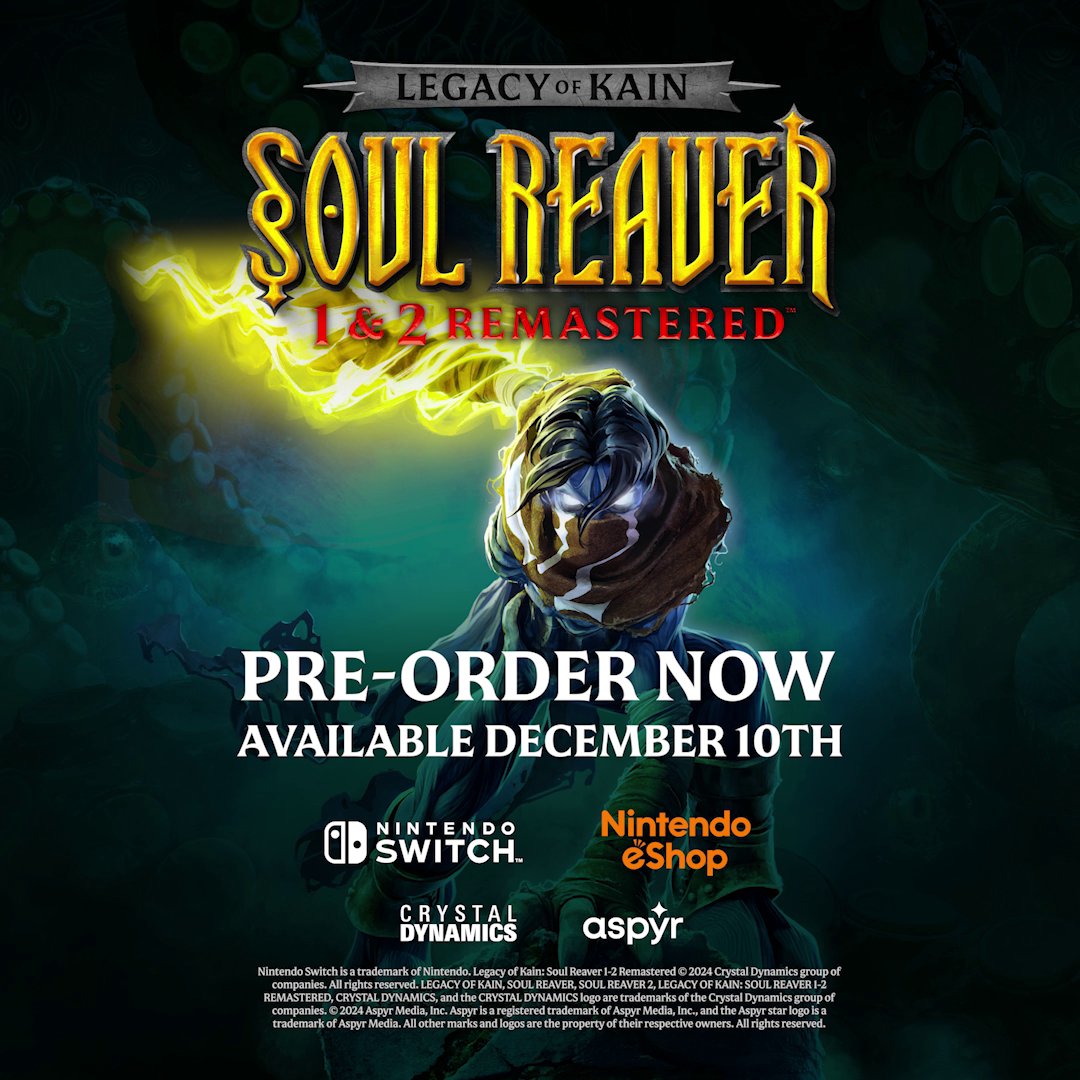 Rise again and wield the power of the wraith and experience the legendary narrative as you embark on a relentless quest for revenge in Legacy of Kain Soul Reaver 1&2 Remastered. Pre-order now on Nintendo Switch: