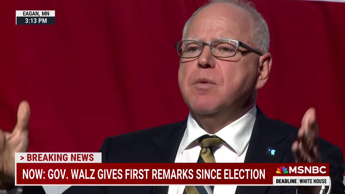 "Maybe when we get a little break from this campaign that we're in, we'll be able to look at each other not as enemies but as neighbors." Gov. Walz offers a message of unity when speaking to his supporters