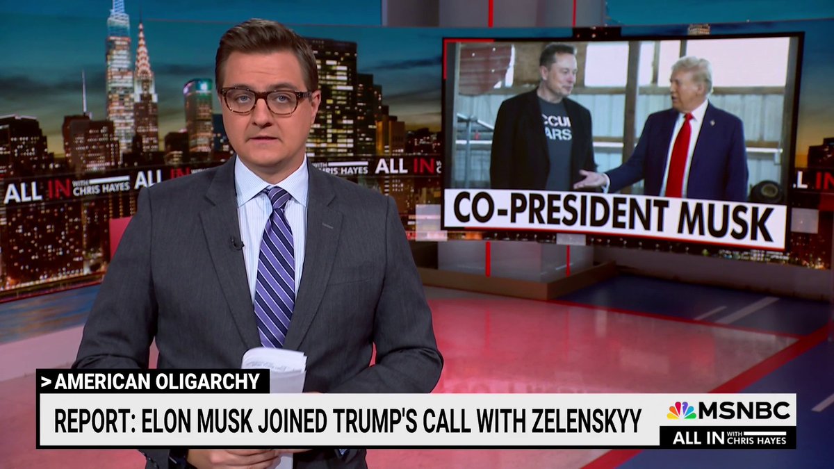 “We have not ever seen anything like this in American politics,” says Chris Hayes on Elon Musk and Trump. “The world’s richest man fashioning himself into a shadow minister of the president with a growing monopoly over information and American technology."