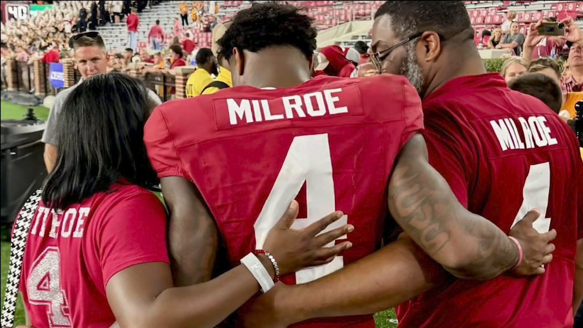 "They're both a big impact on my life and I just try to give them their flowers as much as possible." Playing football on the Saturday before Veterans Day, Jalen Milroe thanks his parents for their service and making him into the man he is today.