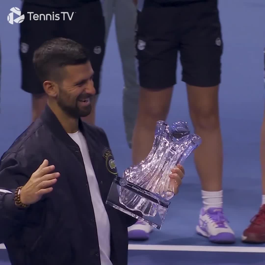 Things you love to see 😍 Shapo receives his Belgrade trophy from none other than Novak Djokovic!
