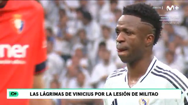 Vinicius, llorando tras la lesión de Militao. #DeportePlus