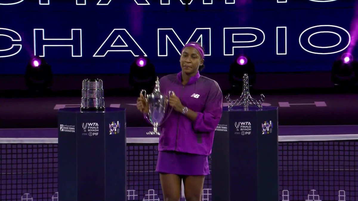 Coco Gauff kisses the trophy after becoming the youngest WTA Finals champion in 20 years. Phenomenal competitor whoโs going to be here for a very long time. Hold it high. ๐บ๐ธ๐ฅน