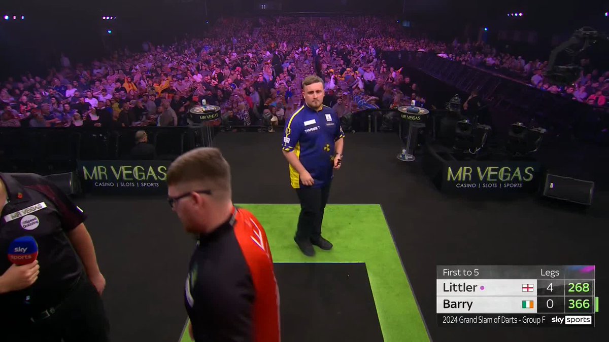 STUNNING START FOR LITTLER! A 112.16 average for Luke Littler as he smashes past Keane Barry on his debut at the 2024 Mr Vegas Grand Slam. 📺 #2024GSOD