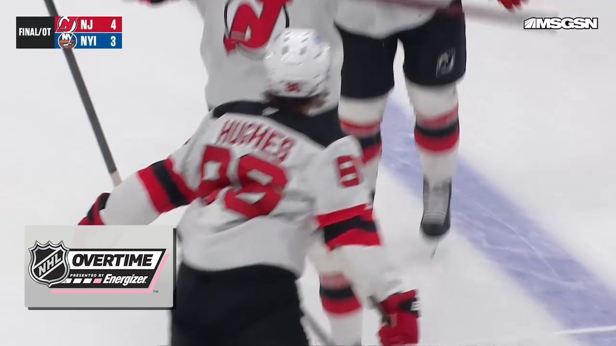JACK WITH THE DAGGER 💥 Jack Hughes scores in Energizer overtime to complete the comeback for the New Jersey Devils!