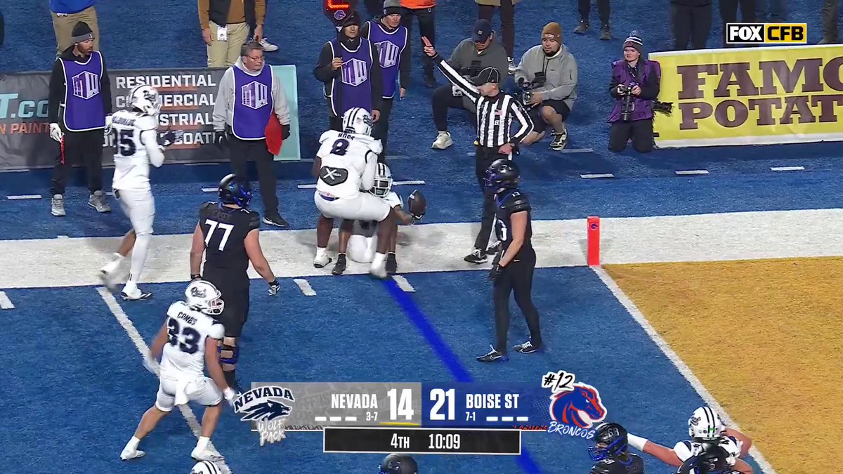 PICKED OFF ON THE GOAL LINE 😱 Boise State makes a mistake and the Nevada Football defense is all over it 🔒