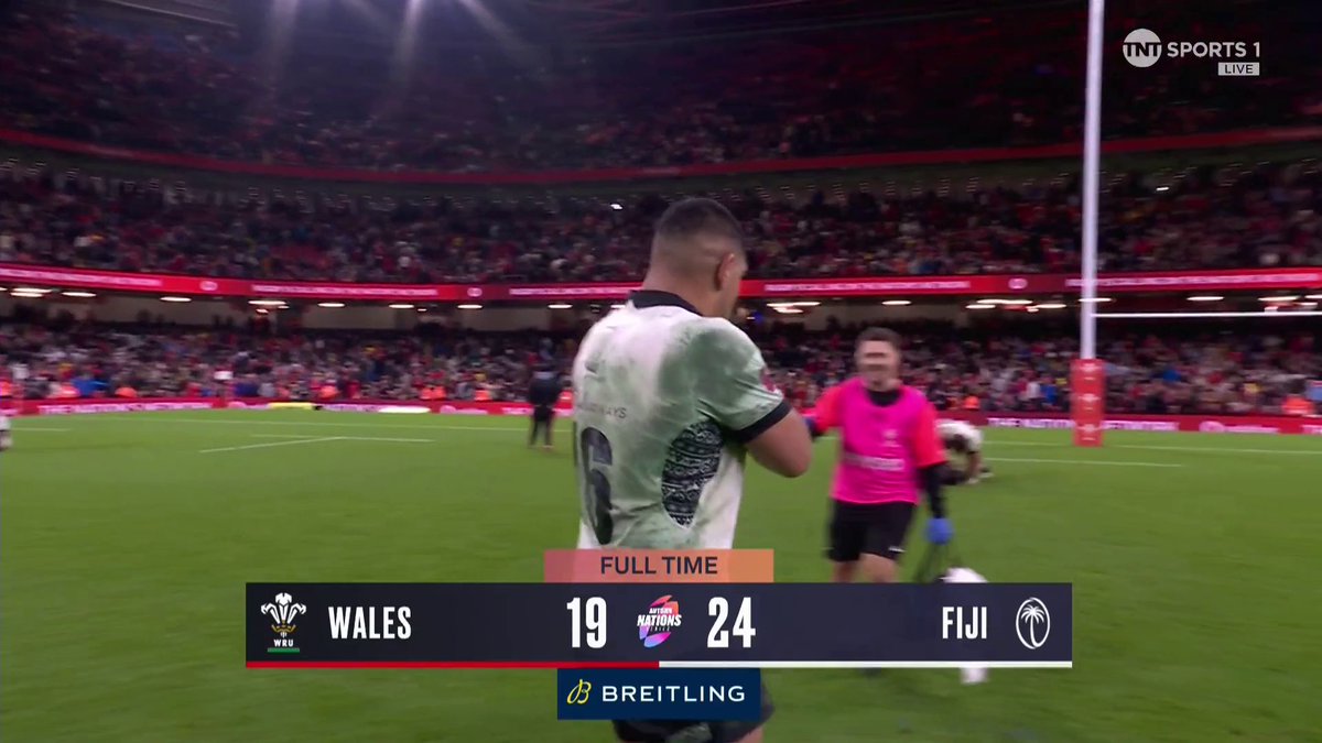 😱 They've done it!!! 🙌 @FijiRugby win for the first time ever in Cardiff and gives Wales their 10th consecutive loss! #WALvFIJ | #AutumnNationsSeries