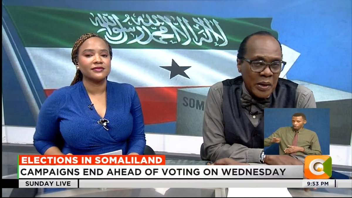 Elections In Somaliland: Campaigns end ahead of voting on Wednesday Pres. Muse Bihi to face Dr. Abdulrahman Mohammed Kenyan leaders among observers in the election #CitizenSundayLive Jeff Koinange, MBS Olive Burrows
