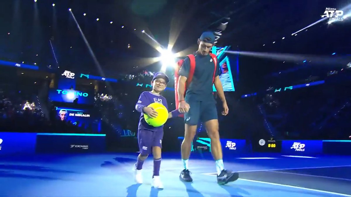 All the feels 🥹 A wholesome moment between alex de minaur and his young mascot ❤️ #NittoATPFinals