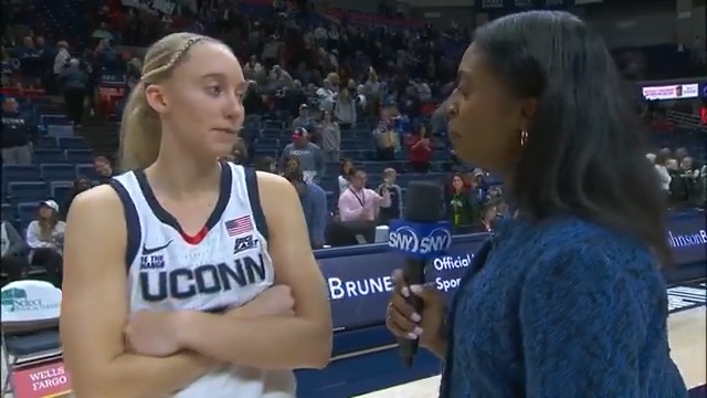"I'm very picky with what I'm doing right now because I'm showing the younger guys what we're supposed to do here." Paige Bueckers with C. after UConn's win:
