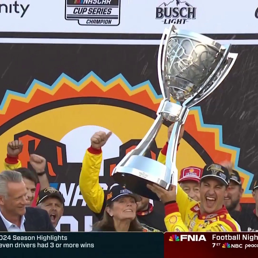 Here is your new CHAMPION. ๐๐ Joey Logano lifts the Bill France Cup as a three-time NASCAR Cup Series champion.