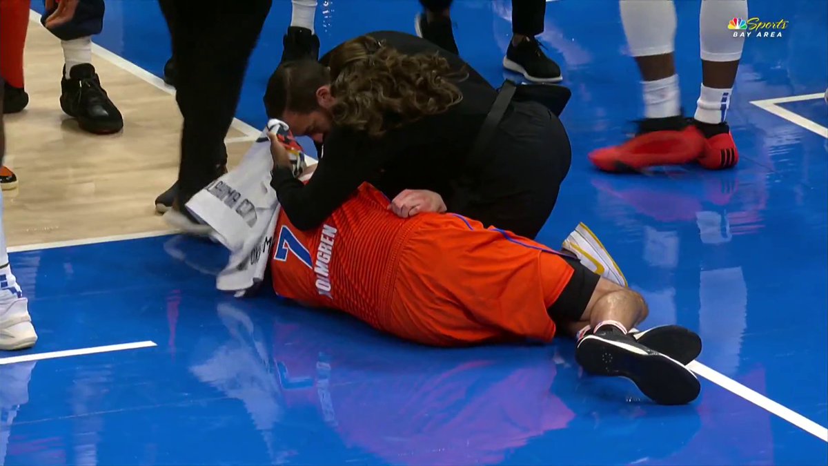 Chet Holmgren was injured and had to be helped off the court after contesting an Andrew Wiggins layup