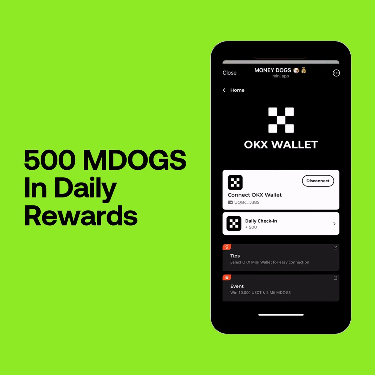 🐶 Who let the Money Dogs out? Use our App and Telegram Wallet to receive 20K $MDOGS when you connect them to the Money Dogs Telegram Mini App via OKX Connect. ✅ Earn an additional 500 $MDOGS for each daily check in! Create your Telegram Wallet: