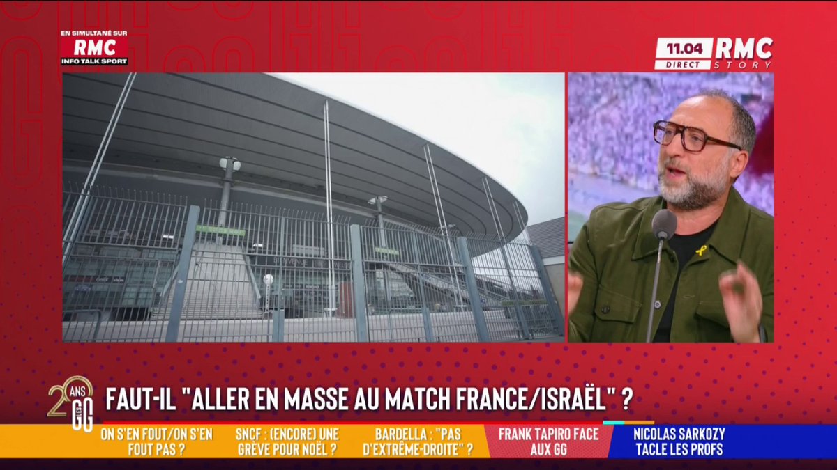 ⚽️ Faut-il « aller en masse » à France-Israël, comme le demande Franck Frank Tapiro 🎙️ Frank Tapiro : "Bravo à Bruno Retailleau et Laurent Nunez d'avoir résisté ! Le foot devrait toujours rester en dehors de ces clivages politiques... Ça va être le moment de rassembler !" #GGRMC
