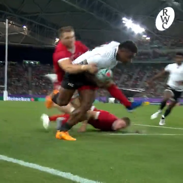Josua Tuisova brings his strength to the Fiji Rugby Union attack against Wales ๐ช ๐ซ๐ฏ #RWC2019 | #RWC2023