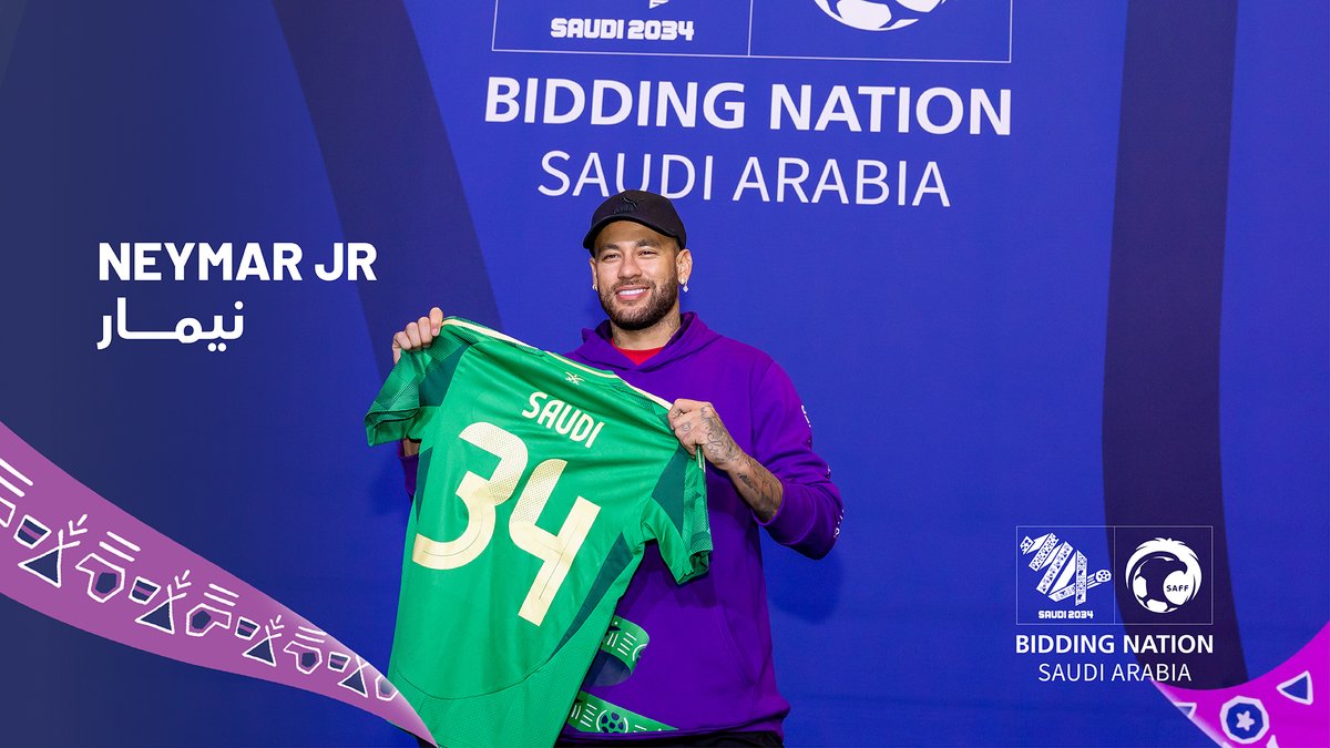 "I think it’s one of the best projects I’ve ever seen. It has the potential to be the best World Cup ever.” 🏆😲 We had the pleasure of welcoming Brazil record-goalscorer and Saudi Pro League star Neymar Jr to the #Saudi2034bid exhibition in Riyadh. It was a dream come true for girls and boys from our youth regional training center, who met their footballing idol. 🇸🇦⚽ #GrowingTogether
