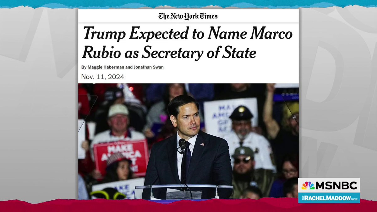 NBC News confirms that Senator Marco Rubio, who once cast aspersions on the size of Donald Trump's genitals in a presidential debate, is expected to be Trump's choice for Secretary of State.