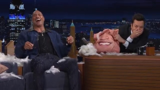 Things go off the rails when Jimmy gifts Dwayne Johnson a pillow with his face on it 🤣 #FallonTonight