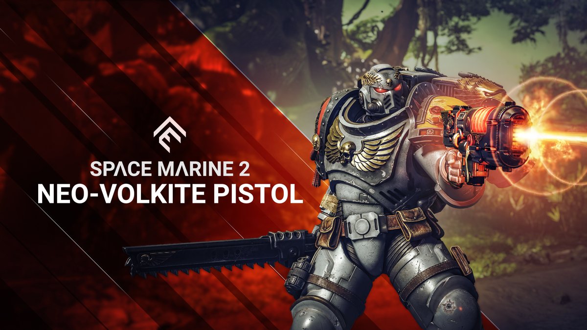 The Neo-Volkite pistol makes its entry in the #SpaceMarine2 armoury In Operations, blast heat rays onto your enemies, inflict accumulative damage and blow up those xenos!
