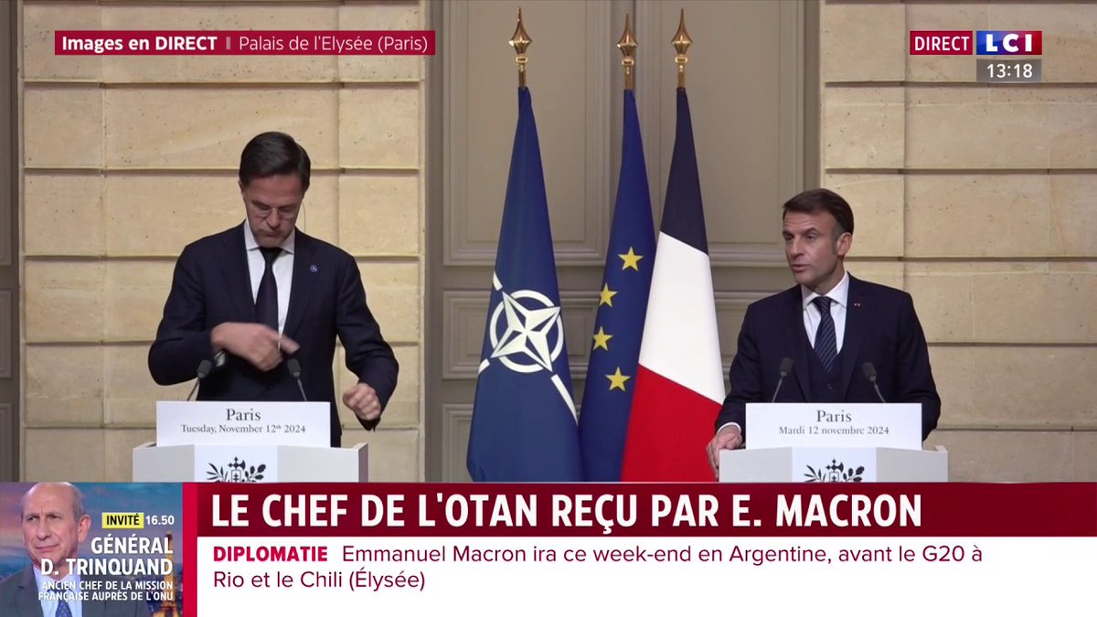 💬 "Pour la sécurité de nos citoyens, il nous faut une Ukraine forte, une Europe forte et une alliance forte." prévient Emmanuel Macron aux côtés de Mark Rutte (Secrétaire général de l'OTAN)