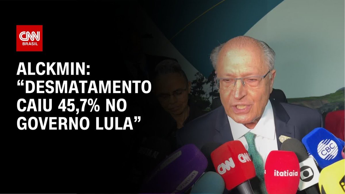 Segundo vice-presidente Geraldo Alckmin, o desmatamento caiu 45,7% no governo Lula, e a meta é chega no 0%. #LiveCNNBrasil